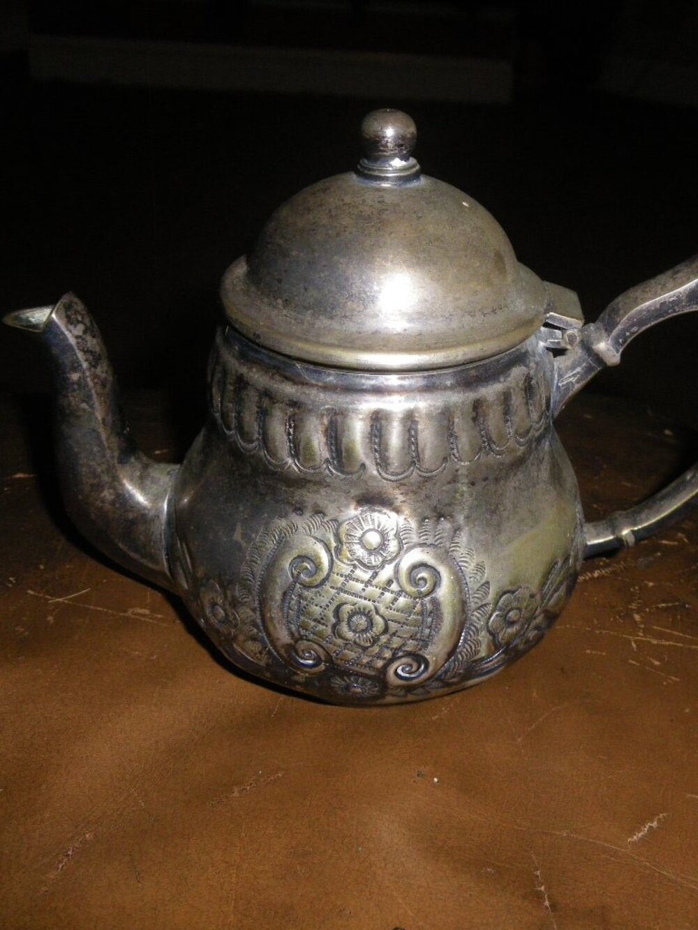 Vintage Small Silver Plate Middle Eastern Ornate Tea Pot Nice Patina!